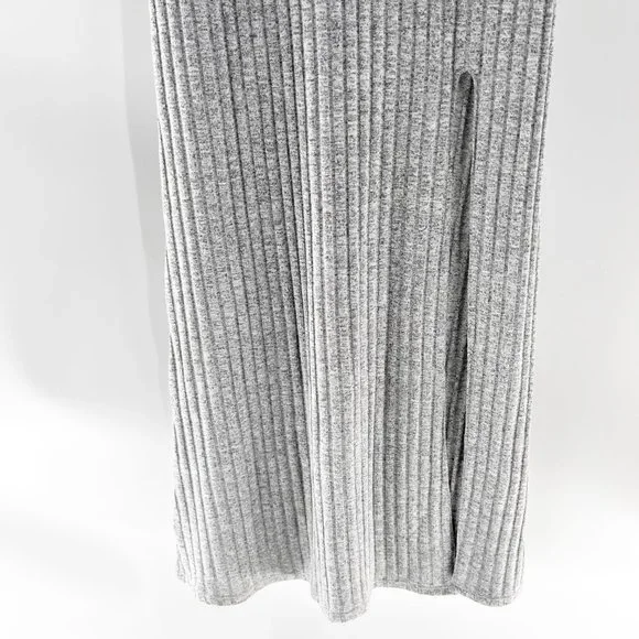Reformation Lemon Grey Long sleeve Front Slit Round Neck Ribbed Dress  M NWT - Picture 9 of 12